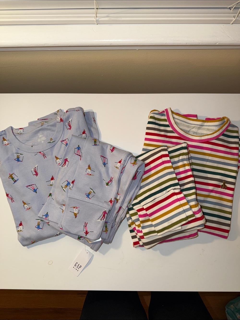 GAP Kids Pajama Sets (3) - Light Blue Ski Print & Multicolor Stripes